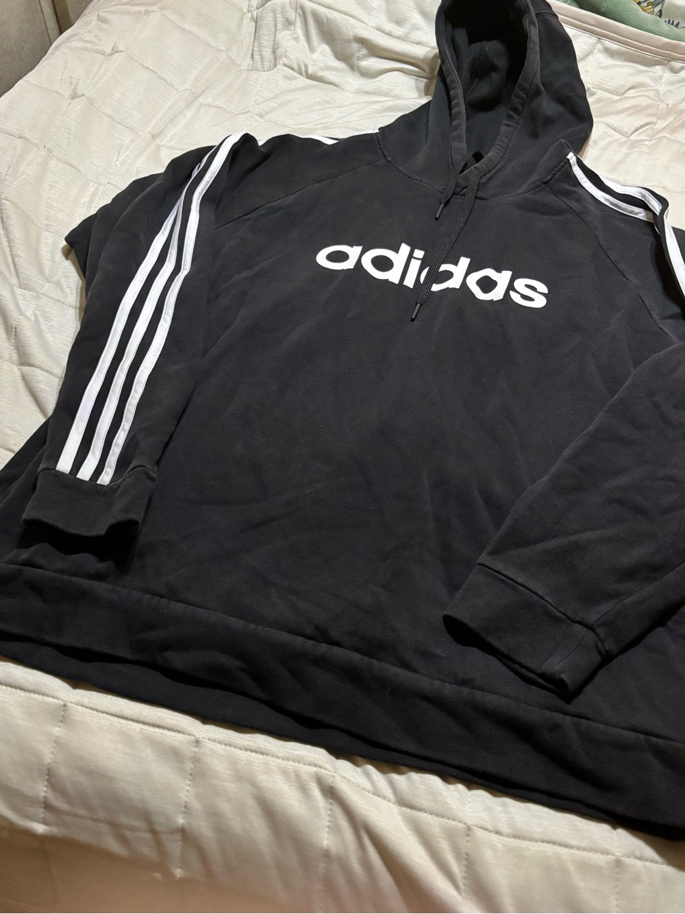adidas Black Hoodie with White Three-Stripe Sleeves